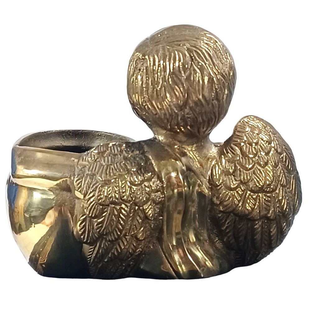 Brass Cherub Angel Putti Mid Century Shelf Sitting Sitter Planter Vase Vintage - Picture 7 of 9